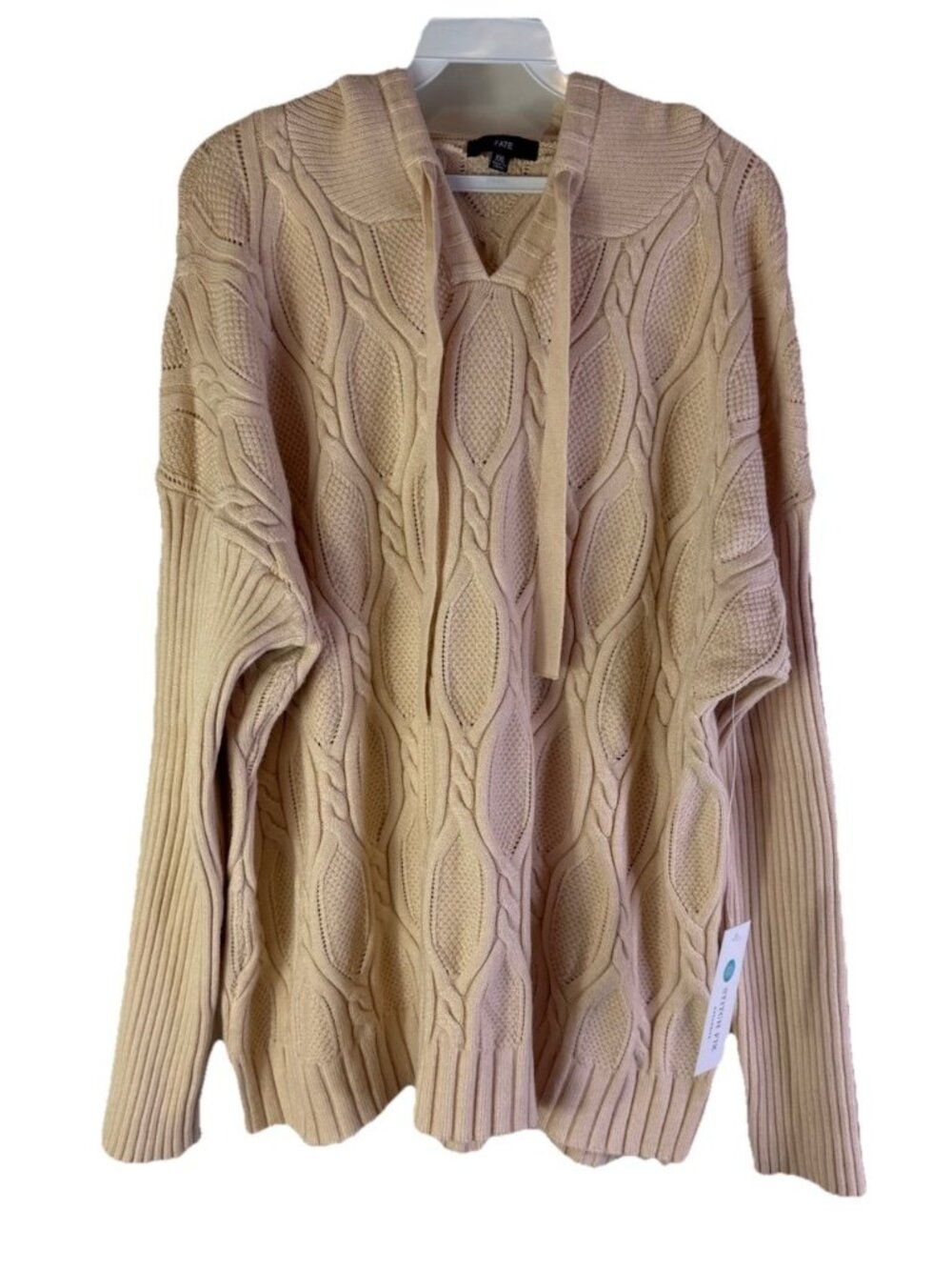 NEW FATE Stitch Fix Cable Knit Fisherman Hooded Sweater Womens 2XL